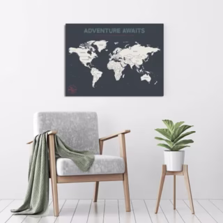 Push Pin World Map Poster, 17" x 24"