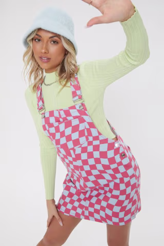 Checkered Mini Overall Dress