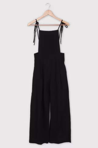 What a Wonderful Day Black Tie-Strap Overall Jumpsuit