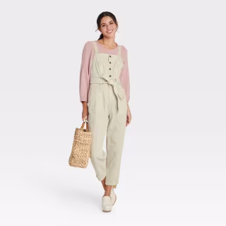 Women's Tie-Front Denim Overalls