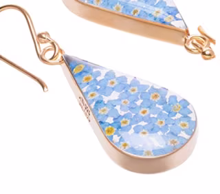 Sterling Silver Pressed Flower Teardrop Earrings