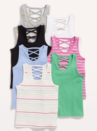 7-Pack Fitted Strappy Tank Top for Girls