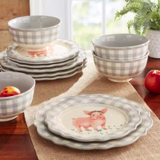 Gingham 12-Piece Dinnerware Set