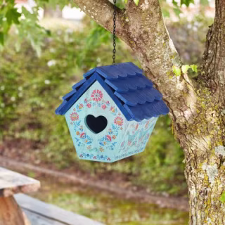 Blue Maizie Wood Birdhouse with Removable Roof