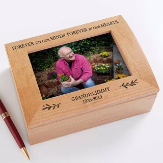 Botanical Memorial Engraved Memorial Photo Keepsake Box