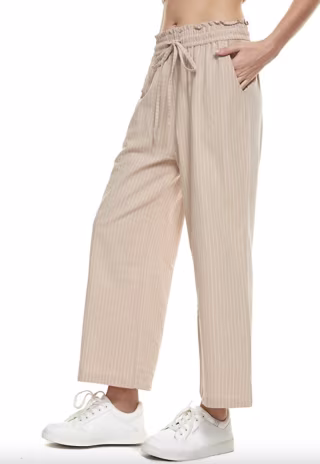 LNX High-Waisted Wide-Leg Drawstring Linen Pants with Pockets