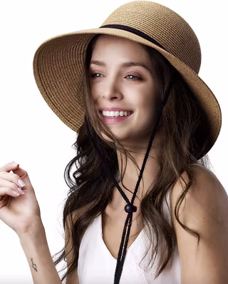 FURTALK Womens Wide Brim Sun Hat with Wind Lanyard UPF Summer Straw Sun Hats for Women