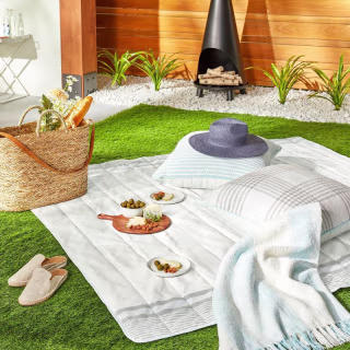 Border Stripe Summer Picnic Blanket Light Blue/Gray/Cream - Hearth & Hand(TM) with Magnolia