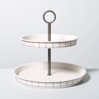 Two-Tier Grid Pattern Bamboo-Melamine Serve Tray Gray/Cream - Hearth & Hand(TM) with Magnolia