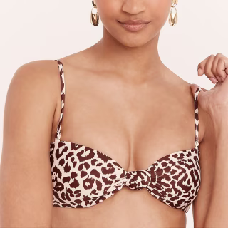 Knot bandeau bikini top in leopard print