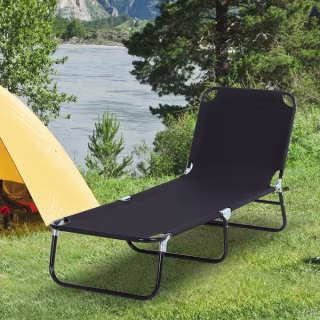 Outsunny Portable Outdoor Sun Lounger, Lightweight Folding Chaise Lounge Chair w/ 5-Position Adjustable Backrest for Beach - Black