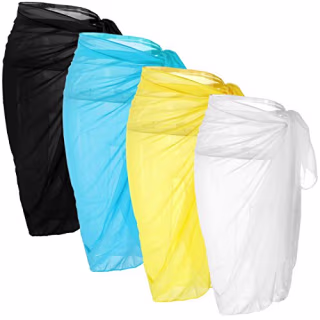 Ayliss Womens Swimwear Chiffon Cover up Solid Color Printed Beach Sarong Swimsuit Wrap Skirt Bathing Bikini (#7 Mixed 4 Colors)