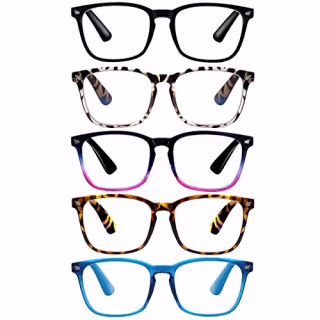 SIGVAN 5-Pack Reading Glasses Blue Light Blocking,Anti UV Ray Fashion Square Frame Eyeglasses Women Men Computer Readers (5 Mix, 1.0)