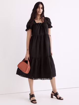Square-Neck Tiered Midi Dress