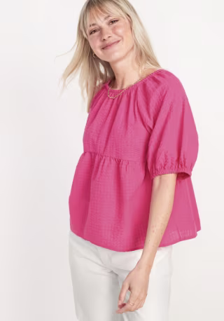Puff-Sleeve Babydoll Swing Blouse