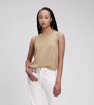 Linen Blend Shell Tank Top