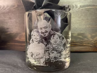 Dad Gift - Photo on Whiskey Rocks Glass - Glass Etching - Custom Pint Glass - Laser Engraved Picture - Personalized Etched Photo