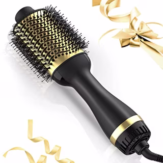 Hair Dryer Brush, Blow Dryer Brush Negative Ions, 4 in 1 Hot Air Brush, One Step Hair Dryer & Styler Volumizer with Enhanced Titanium Barrel, Blow Dryer Brush for Women (Gold)