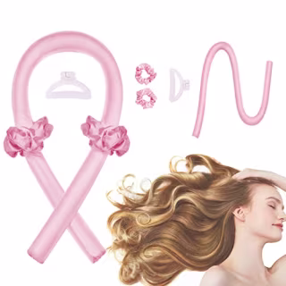 Women Heatless Curling Rod Headband, Hair Curlers to Sleep In, No Heat Curl Ribbon with Hair Clips and Scrunchie, Sleeping Curls Silk Ribbon Hair Rollers for Long Hair