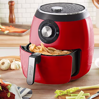 Dash Deluxe Electric Air Fryer + Oven Cooker with Temperature Control, Non-stick Fry Basket, Recipe Guide + Auto Shut off Feature, 1700-Watt, 6 Quart - Red