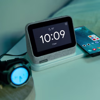 Lenovo - Smart Clock (2nd Gen) 4" Smart Display with Google Assistant and Wireless Charging Dock - Heather Grey