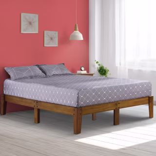 Sleeplanner 14-inch Rustic Wood Queen Platform Bed Frame