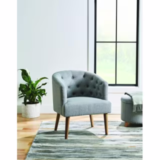 Better Homes & Gardens Barrel Accent Chair, Gray Linen Fabric Upholstery