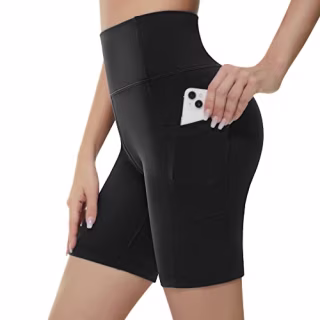 KKB Women's 8''/5'' High Waist Active Wear Shorts Yoga Leggings, Tummy Control Workout Shorts Side Pockets Running Pants (3X-Larege, 1-8"-Black)