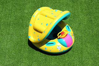 Inflatable Baby Pool Float Swimming Ring with Sun Canopy with Inflator Pump,Waterproof Carry Bag