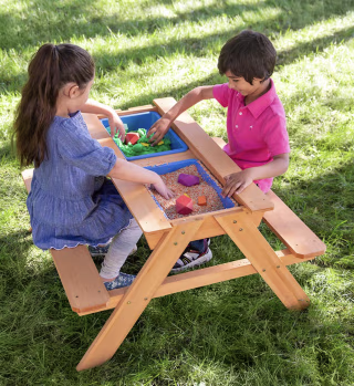 Wooden 2-in-1 Picnic Table Sensory Play Station