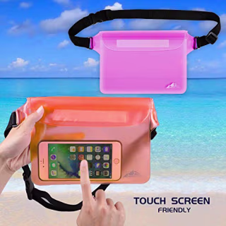 HEETA 2-Pack Waterproof Pouch, Screen Touch Sensitive Waterproof Bag with Adjustable Waist Strap - Keep Your Phone and Valuables Dry - Perfect for Swimming Diving Boating Fishing Beach, Pink & Orange