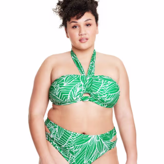 Women's Linear Floral Print Halter Neck Bikini Top - Tabitha Brown for Target Green