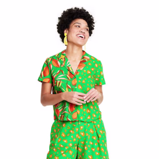 Women's Leopard/Orange Print Button-Down Shirt - Tabitha Brown for Target Green