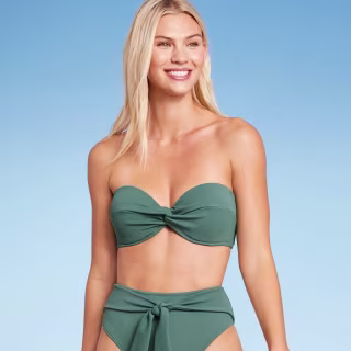 Women's Lightly Lined Twist-Front Crepe Textured Bandeau Bikini Top - Shade &amp; Shore(TM) Cactus Green