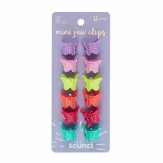 scunci Butterfly Bright Colors Mini Jaw Clips - 12ct