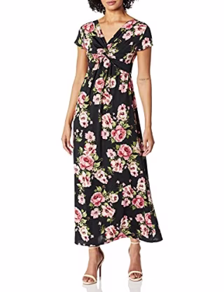 Star Vixen Women's Petite Short Sleeve Twist-Front Maxi, Leopard Print, PM