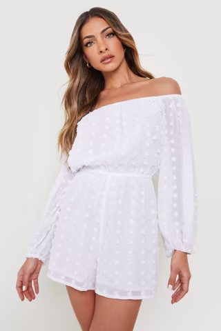 Dobby Mesh Bardot Playsuit