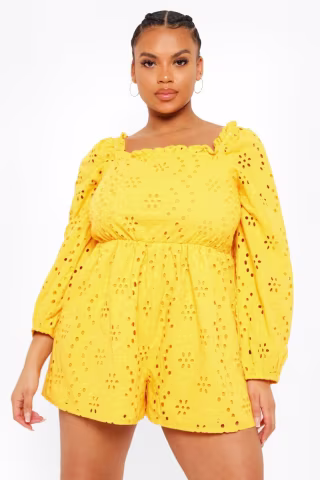 Plus Eyelet Boho Smock Romper