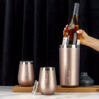 Reduce Wine Bottle Cooler Set - 3 Piece Set with 12 oz Wine Tumblers