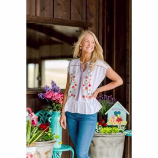 The Pioneer Woman Embroidered Ruffle Hem Blouse