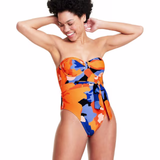 Tabitha Brown Women's Floral Print Underwire Tie-Front One Piece Swimsuit