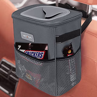HOTOR Car Trash Can, Multifunctional Car Accessory for Interior Car Stuff Storage with Compact Design, Waterproof Car Organizer and Storage with Adjustable Straps, Magnetic Snaps (Gray)