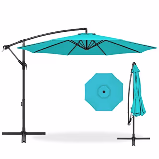 Best Choice Products 10ft Offset Hanging Market Patio Umbrella w/Easy Tilt Adjustment, Polyester Shade, 8 Ribs for Backyard, Poolside, Lawn and Garden - Sky Blue