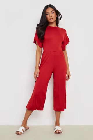 Petite Ruffle Sleeve Culotte Jumpsuit