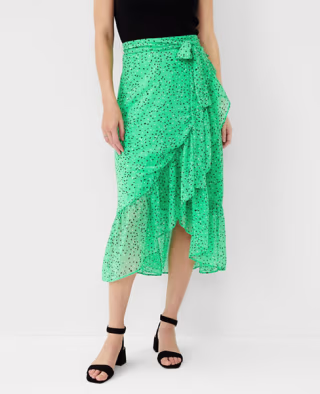Petite Flecked Flounce Wrap Midi Skirt
