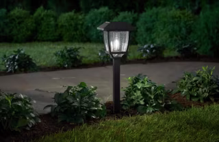 Solar Black LED Path Light 14 Lumens with Seedy Glass Lens and Vintage Bulb