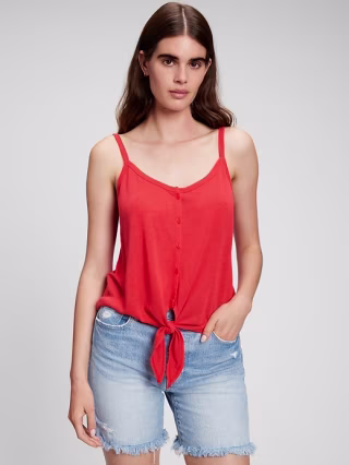 Linen Blend Buttoned Tie-Front Cami