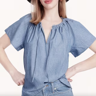 Tie-neck chambray top