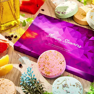 Cleverfy Aromatherapy Shower Steamers - Variety Pack of 6 Shower Bombs with Essential Oils. Self Care and Relaxation Shower Steamer for Women and Men. Purple Set