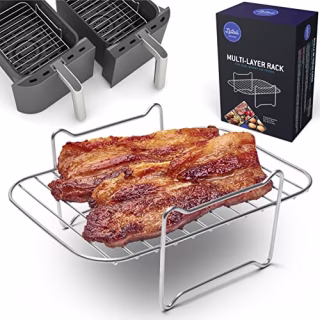 LOTTELI KITCHEN Air Fryer Rack for Double Basket Air Fryers, 304 Stainless Steel Multi-Layer Rack, Air Fryer Accessories Dehydrator Rack Compatible with Ninja Foodi DZ201/401 Instant Dual Basket